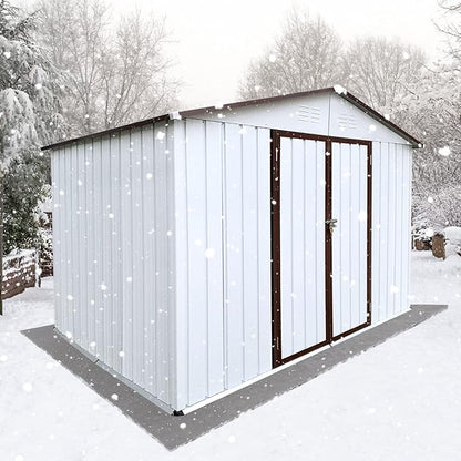 Metal Garden Sheds 8ftx10ft Outdoor Storage Sheds White+Coffee, for Backyard, Patio, Poolside