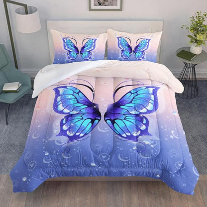Datura home Bedding Comforter Set Pink Purple Butterfly Printed Pattern Quilt with 1 and 2 Pillowcases for Girls Bedroom All Season(Butterfly Full) Full 80x90inches