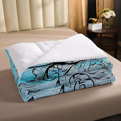 Butterfly Bedding Sets for Girls Teens Women Bedroom Rustic Flower Comforter Set,Blue Butterflies White Chic Floral Duvet Set Retro Vintage Romantic Style Quilt Set Queen Size Soft Lightweight