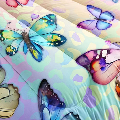 Datura home Kids Comforter Set Butterfly Printed Pattern Bedding Set with 1 Comforter and 2 Pillowcases for Girls Boys Bedroom All Season(Butterfly0 Twin)