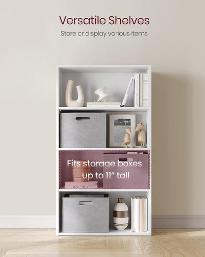 VASAGLE Bookshelf, 23.6 Inches Wide, 4-Tier Open Bookcase with Adjustable Storage Shelves, Floor Standing Unit, Cloud White ULBC164T14