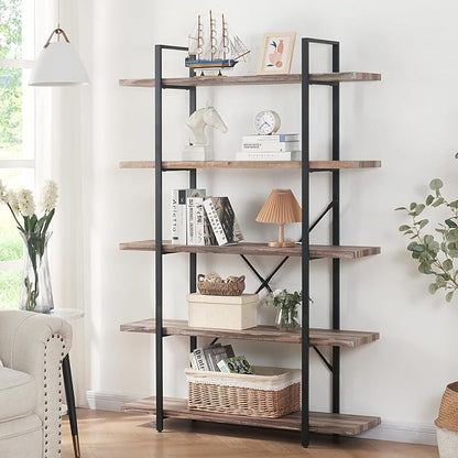 HOMISSUE Bookshelf,5-Tier Bookshelf Industrial Bookcase and Bookshelves,Rustic Storage Rack with Open Shelves for Living Room Bedroom and Kitchen,Retro Brown