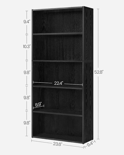 VASAGLE Bookshelf, 23.6 Inches Wide, 5-Tier Open Bookcase with Adjustable Storage Shelves, Floor Standing Unit, Ebony Black ULBC165T56