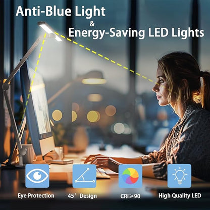 Desk Lamps for Home Office,3 Light Bars LED 4 Color Modes & 5 Brightness Table Lamp,24W Auto Off Timer Memory Function Drafting Desk Light with Clamp,Eye-Friendly Workbench Architect