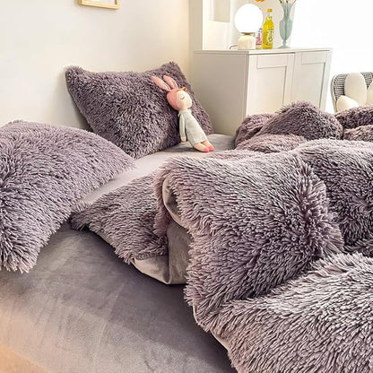 Faux Fur Kid Girls Purple Comforter Sets Queen - 3PC Bed Set Warm Comfortable Soft Plush Flannel Velvet Fluffy Fuzzy Bedding（Comforter x 1 Pillowcases x 2）