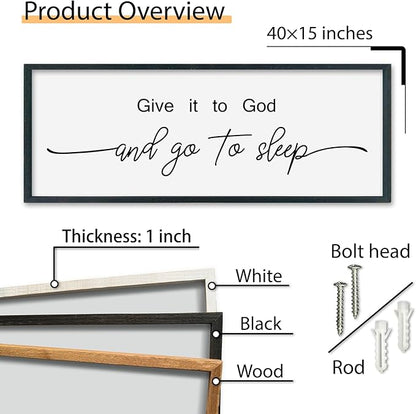 SRSZHIYUE Give It To God And Go to Sleep Sign 40"×15" for Master Bedroom Above Bed Wall Decor Large Farmhouse Guest Room Over Art Decoration (White)