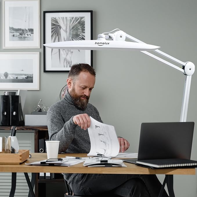 LED Desk Lamp with Clamp, Dimming Task Lamp for Reading Desktop Office Workbench Table Architect Sewing Study Home Craft, Bright 117PCS LEDs, 2200 Lumens 20 Inch Metal Swivel Arm Work Lamp