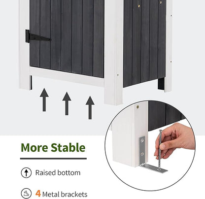 MCombo Outdoor Storage Cabinet with Shelves, Wooden Outside Storage Shed with Floor, Garden Tool Shed for Patio Yard Lawn, 0770 (Gray)