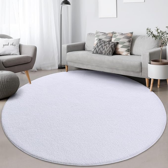 Round Area Rugs for Bedroom Living Room, 4x4 White Super Soft Comfy Thickened Memory-Foam Indoor Circle Carpets, Modern Aesthetic Minimalist Carpet for Boys Girls Adults Nursery Home Décor