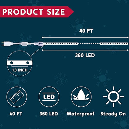 Joiedomi 40FT LED Candy Cane Rope Lights, Waterproof Outdoor 360 LED Christmas Decor Lights for Garden Yard Party Xmas Christmas Holiday Decorations