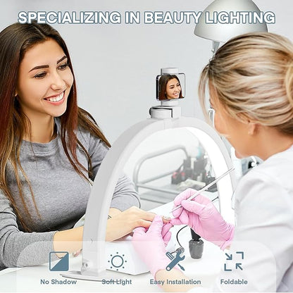 MYSWEETY Foldable Half Moon Nail Desk Lamp, 23 Inch Lash Light Led Nail Tech Lamp for Desk, Half Moon Light with Phone Holder, Estheticians Table Lamp for Tattoo, Lash Eyelash Extension, Beauty