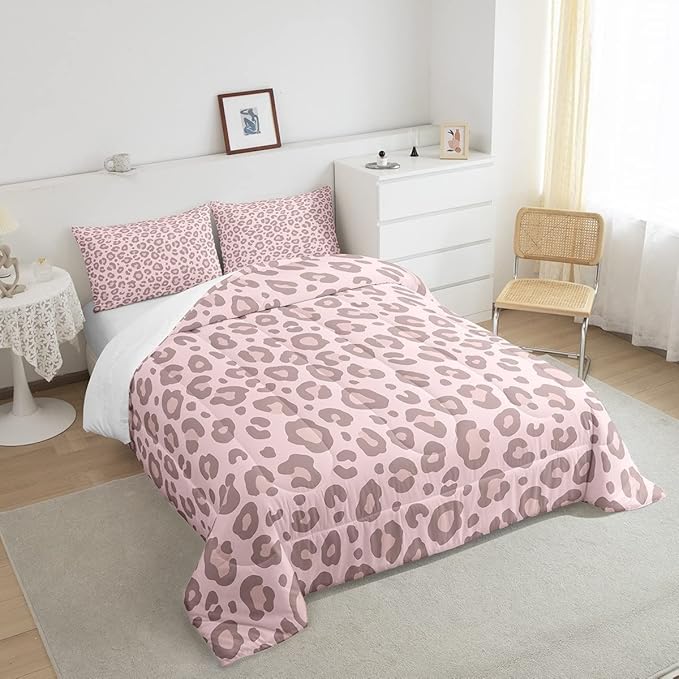 Pink Leopard Skin Comforter Leopard Print Comforter Set for Kids Boys Girls Africa Cheetah Printed Children Bedding Set Ultra Soft Decor Safari Animal Fur Pattern Duvet Set Full Size Quilt Set