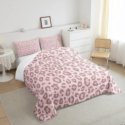 Pink Leopard Skin Comforter Leopard Print Comforter Set for Kids Boys Girls Africa Cheetah Printed Children Bedding Set Ultra Soft Decor Safari Animal Fur Pattern Duvet Set Full Size Quilt Set