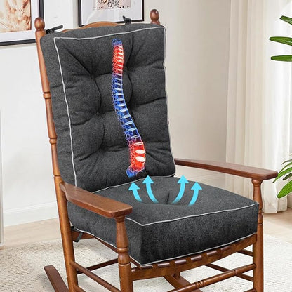 YZ HOME Rocking Chair Cushion, Set of Thicken Seat & Back Chair Cushions with Memory Foam, Non-Slip Chair Pad with Ties for for Indoor&Outdoor Rocker, Dark Grey, 28 * 18 * 5/18x18x5