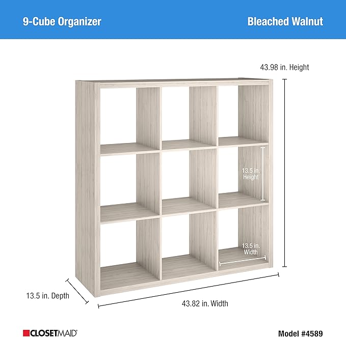ClosetMaid 4589 Decorative Open Back 9-Cube Storage Organizer, Bleached Walnut