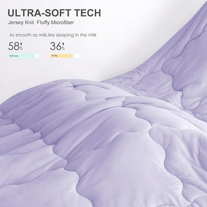 COTTEBED Reversible Ultra-Soft Light Pink and Purple Comforter Set Queen Full Size, Jersey Knit T-Shirt Feel Cute Fluffy Lightweight Bedding Down Blanket Quilt Pillowcase for Man Women Girl All Season