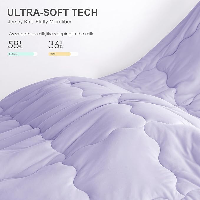 COTTEBED Reversible Ultra-Soft Purple and Light Pink King Size Bed Comforter Set, Jersey Knit T-Shirt Feel Cute Comy Bedding Down Blanket Quilt & Pillowcase Lightweight All Season California Cal King
