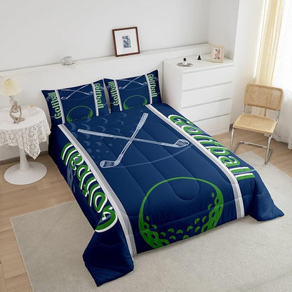 Feelyou Kids Golf Print Comforter Set King Size Ball Sports Bedding Set for Boys Girls Teens Bedroom Decor Golf Ball Lover Comforter Women Men Ball Games Duvet Set with 2 Pillow Case
