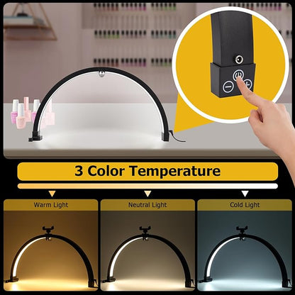 Small Nail lamp for Desk, Half Moon Light for Nail Desk with Touch Control, Portable Half Moon Nail lamp with Phone Holder (Black)