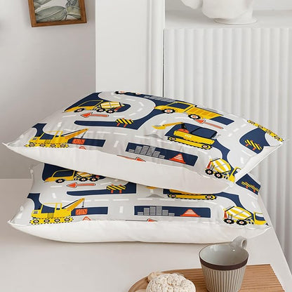 Axolotl Cartoon Excavator Bedding Set Full,Tractor Truck Bedding Set,Boys Construction Bedding Set,Yellow Vehicles Truck Comforter Construction Site Decor for Kids Boys Teens,1 Quilt 2 Pillowcases