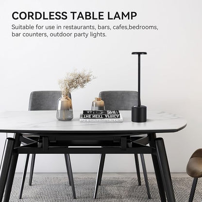 Rechargeable LED Wireless Touch Desk Lamps Set of 2, 5000mAh Battery Operated Lamp, 3 Color Modes with Memory Function and Stepless Dimming Desk Lamp for Restaurant/Bedroom/Terrace (Black)