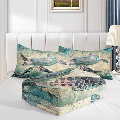 CVHOUSE Sea Turtle Comforter Sets King for Ocean Lovers,Turtle Beach Bedding Sets King Set,Turtle Bedspread,Turtle Duvet,Turtle Bed Set,Turtle Quilt Set 3 Pcs 1 Comforter and 2 Pillowcases