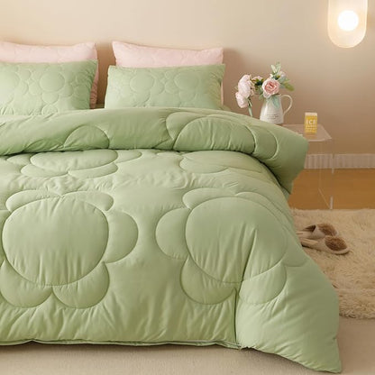 Sage Flower Comforter King Green Sunflower Print Bed King Comforter Set 3 Pieces Green Floral Comforter Set for Women Girls Bedroom Decor All Season Hotel Quality Comforter Set