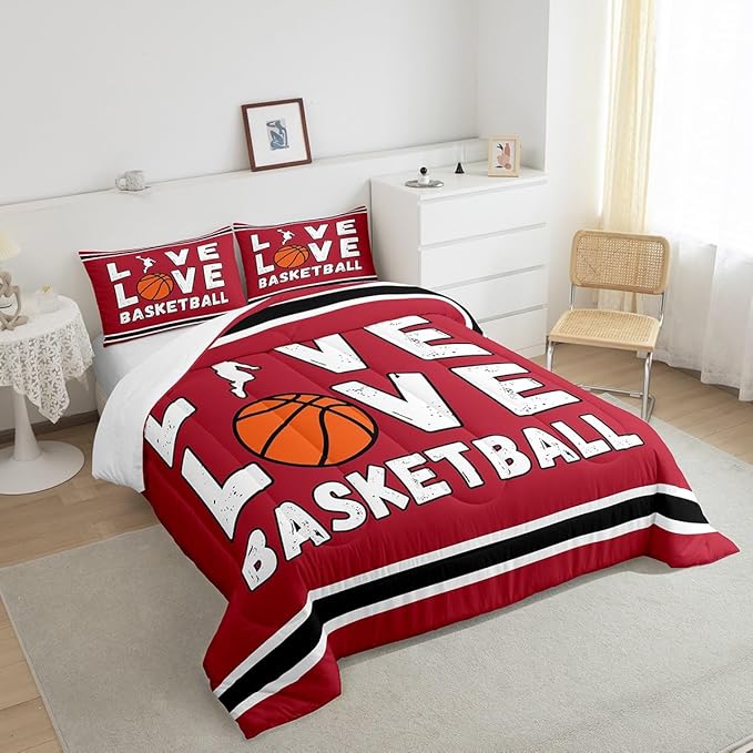 Feelyou Basketball Bedding Set Queen Size Gaming Sports Comforter Set for Kids Boys Girls Decor Ball Games Comforter Gift for Basketball Lover Duvet Set Bedroom Quilt Set