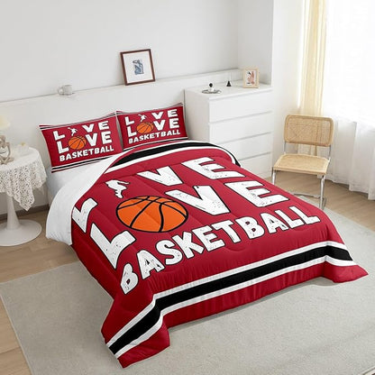 Feelyou Basketball Bedding Set Queen Size Gaming Sports Comforter Set for Kids Boys Girls Decor Ball Games Comforter Gift for Basketball Lover Duvet Set Bedroom Quilt Set
