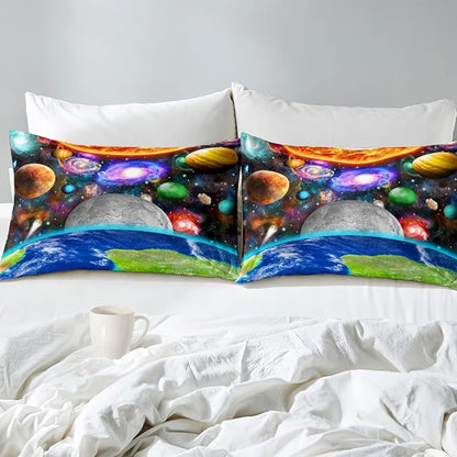 Space Comforter Set Full Solar System Bedding Full Comforter Sets Galaxy Outer Space Bedroom Decor for Boys Bed Set Full Size Earth Planet Quilt Set with 1 Comforter 2 Pillowcases