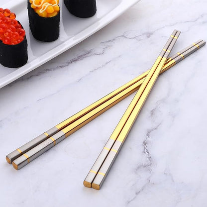 Reusable Stainless Steel Chopsticks,Dishwasher Safe , Easy to Use(2 PCS,black)