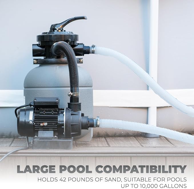 XtremepowerUS 12" Sand Filter for Above-Ground Swimming Pools Max 2,400GPH 7-Way Multi-Port Valve Pool Pump Up to 10,000 Gallons Strainer Basket Set
