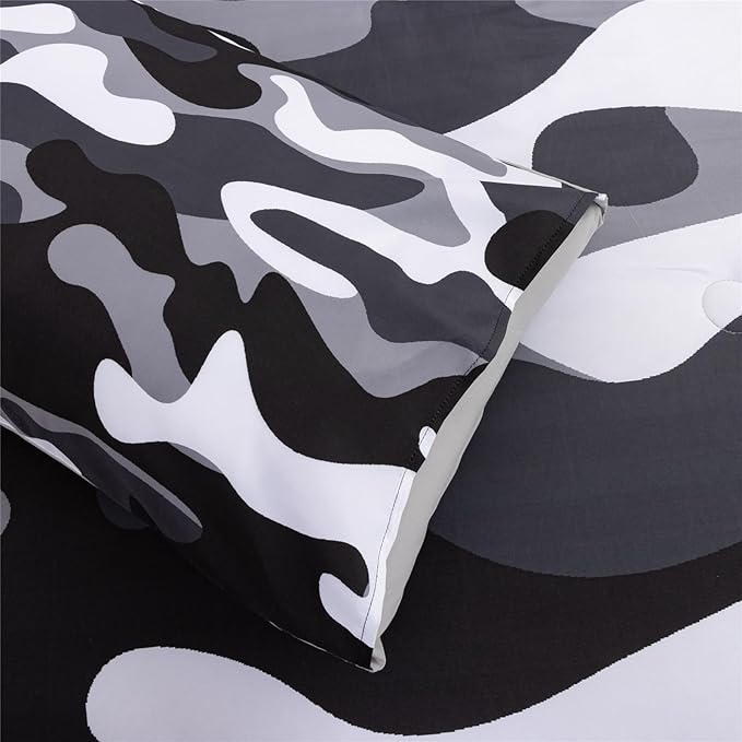 Meeting Story Camouflage Bedding Set, Colorful Pattern Style Comforter Set, 5 PCS One Comforter Two Pillowcases Two Sheets in One Bag, All Season Bedspread for Teens Adults (Grey,Twin5pcs