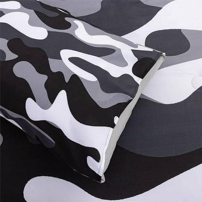 Meeting Story Camouflage Bedding Set, Colorful Pattern Style Comforter Set, 3 PCS One Comforter Two Pillowcases in One Bag, All Season Bedspread for Teens Adults (Grey,Queen
