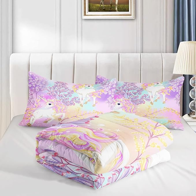 CVHOUSE Rainbow Unicorn Bedding Queen Size,Rainbow Unicorn Bedding Set for Girls Kids Teens,Rainbow Unicorn Comforter Set Unicorn Duvet Set Unicorn Quilt Set Girls Room Decor 3 Pieces