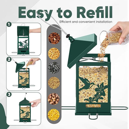 Squirrel Proof Bird Feeders for Outdoors, 6LBS Extra Large Capacity Hanging Metal Bird Feeder with Weight-Activated Perches, Wild Bird Feeders for Outside Finch, Cardinal, Blue Jay