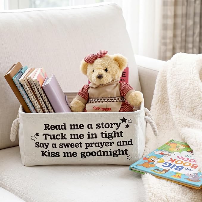 Marsui Read Me a Story Book Storage Basket, Tuck Me in Tight Book Storage Bin Bookish Accessories Organizer for Nursery Room, Classroom, Daycare Nursery Room Home Accessories Baby Shower Gifts