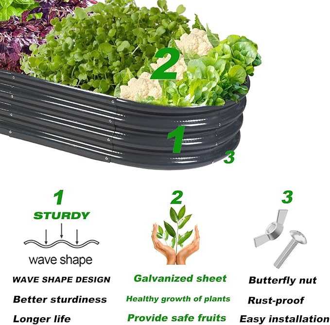Raised Garden Bed Galvanized Planter Box Outdoor, Rot-Resistant Metal Garden Bed Planter for Vegetables Flower Herb (6.5ft, Grey)