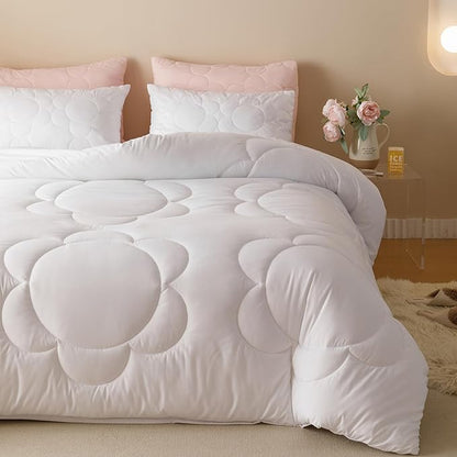 White Flower Comforter King White Sunflower Print Bed King Comforter Set 3 Pieces White Floral Comforter Set for Women Girls Bedroom Decor All Season Hotel Quality Comforter Set