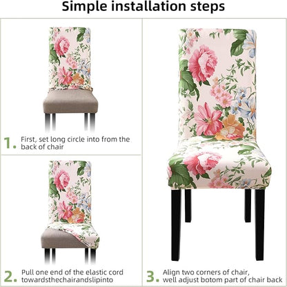 Fuloon Chair Covers for Dining Room 6 Pack, Printed Stretch Dining Slipcovers, Washable Kitchen Slip Covers for Parson Chair, Flowers Blossoms Printed, Set of 6