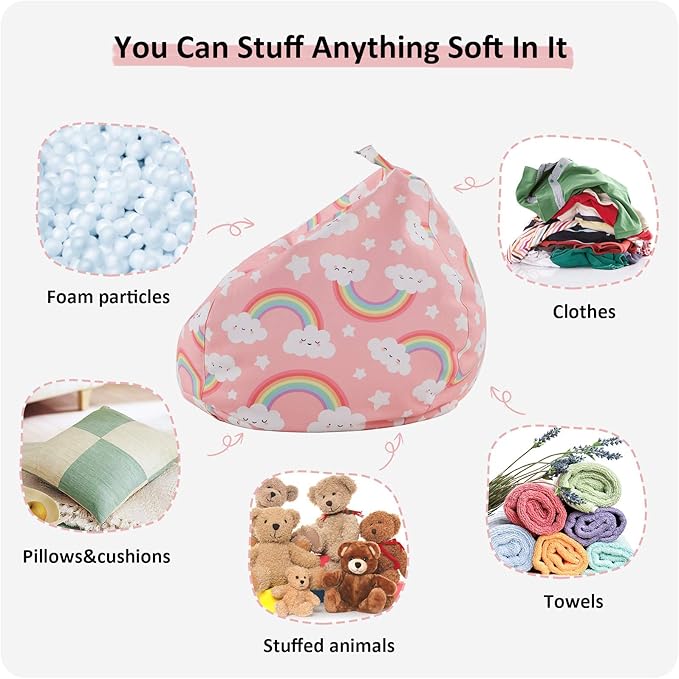 Nobildonna Stuffed Animal Storage Bean Bag Chair Cover Only for Kids Girls Toddler, Large Beanbag Chair without Filling for Organizing Children Soft Plush Toys