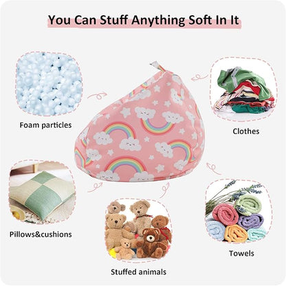 Nobildonna Stuffed Animal Storage Bean Bag Chair Cover Only for Kids Girls Toddler, Large Beanbag Chair without Filling for Organizing Children Soft Plush Toys