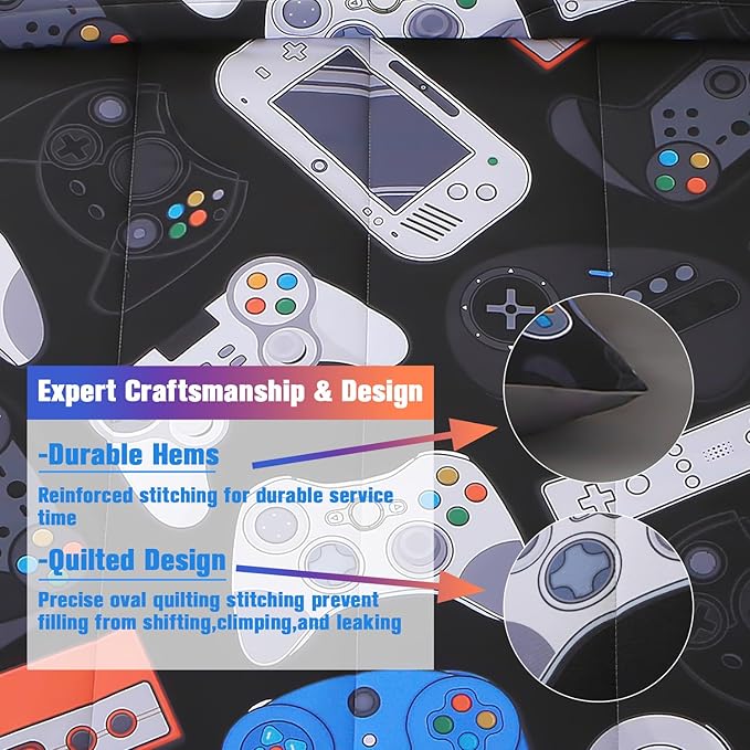 6Pcs Game Console Comforter Set with Sheets for Boys Girls Kids Teens, Gamepad Collection Themed Bed in A Bag Twin Size, 3D Video Gamer Controller Bedroom Decor Bedding Set