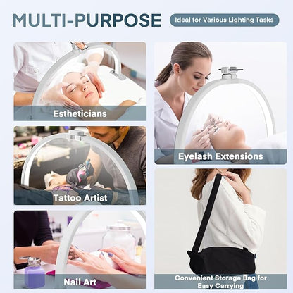 MYSWEETY Foldable Half Moon Nail Desk Lamp, 23 Inch Lash Light Led Nail Tech Lamp for Desk, Half Moon Light with Phone Holder, Estheticians Table Lamp for Tattoo, Lash Eyelash Extension, Beauty