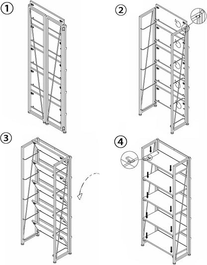 No-Assembly Folding Bookshelf Storage Shelves 5 Tiers Vintage Multifunctional Plant Flower Stand Storage Rack Shelves Bookcase for Home Office(White)