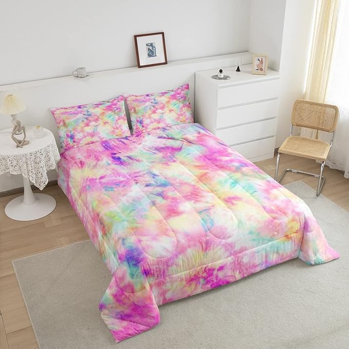 Erosebridal Kids Tie Dye Comforter Set, Bohemian Batik Down Comforter King Size, Boho Psychedelic Bedding Comforters for Children Girls Boys Teens Bedroom, Trippy Tattoo Watercolor Quilted Duvet