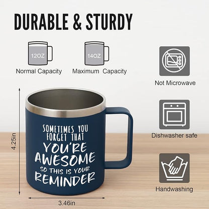 NOWWISH Inspirational Coffee Mug for Men, 14oz Vacuum Insulated Stainless Steel Cup, You Are Awesome Gift for Husband, Boyfriend, Dad - Navy Blue