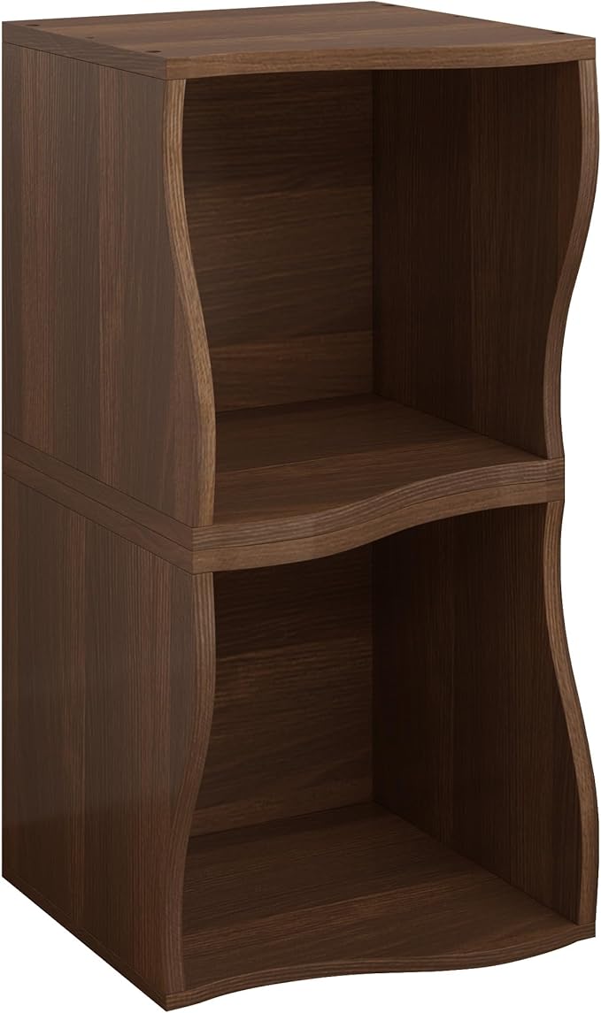 ECYIL Double Layered Independent Storage Rack, Full Circular Color Blocking Bookshelf, Suitable for Home, Office, Living Room, etc (walnut1)