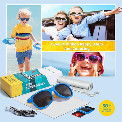 RIVBOS Kids Sunglasses Polarized UV Protection Flexible Rubber Glasses Shades with Strap for Boys Girls RBK004