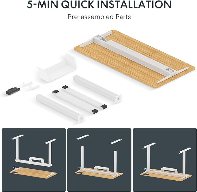 FLEXISPOT Standing Desk Quick Assembly Electric Sit Stand Desk Whole-Piece Desktop Ergonomic Memory Controller Adjustable Height Desk(White Frame + 40" Bamboo Texture Desktop)